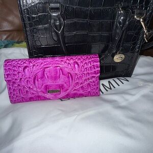 Brahmin Fuchsia Crocodile Embossed Cami Bag/Wallet Duo
